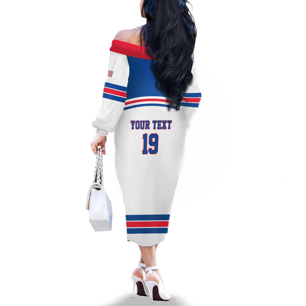 Custom USA Ice Hockey Family Matching Off The Shoulder Long Sleeve Dress and Hawaiian Shirt Let’s Go Champions