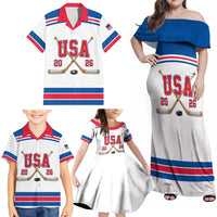 Custom USA Ice Hockey Family Matching Off Shoulder Maxi Dress and Hawaiian Shirt Let’s Go Champions