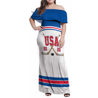 Custom USA Ice Hockey Family Matching Off Shoulder Maxi Dress and Hawaiian Shirt Let’s Go Champions