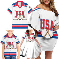 Custom USA Ice Hockey Family Matching Off Shoulder Short Dress and Hawaiian Shirt Let’s Go Champions