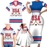 Custom USA Ice Hockey Family Matching Short Sleeve Bodycon Dress and Hawaiian Shirt Let’s Go Champions