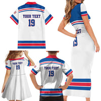 Custom USA Ice Hockey Family Matching Short Sleeve Bodycon Dress and Hawaiian Shirt Let’s Go Champions