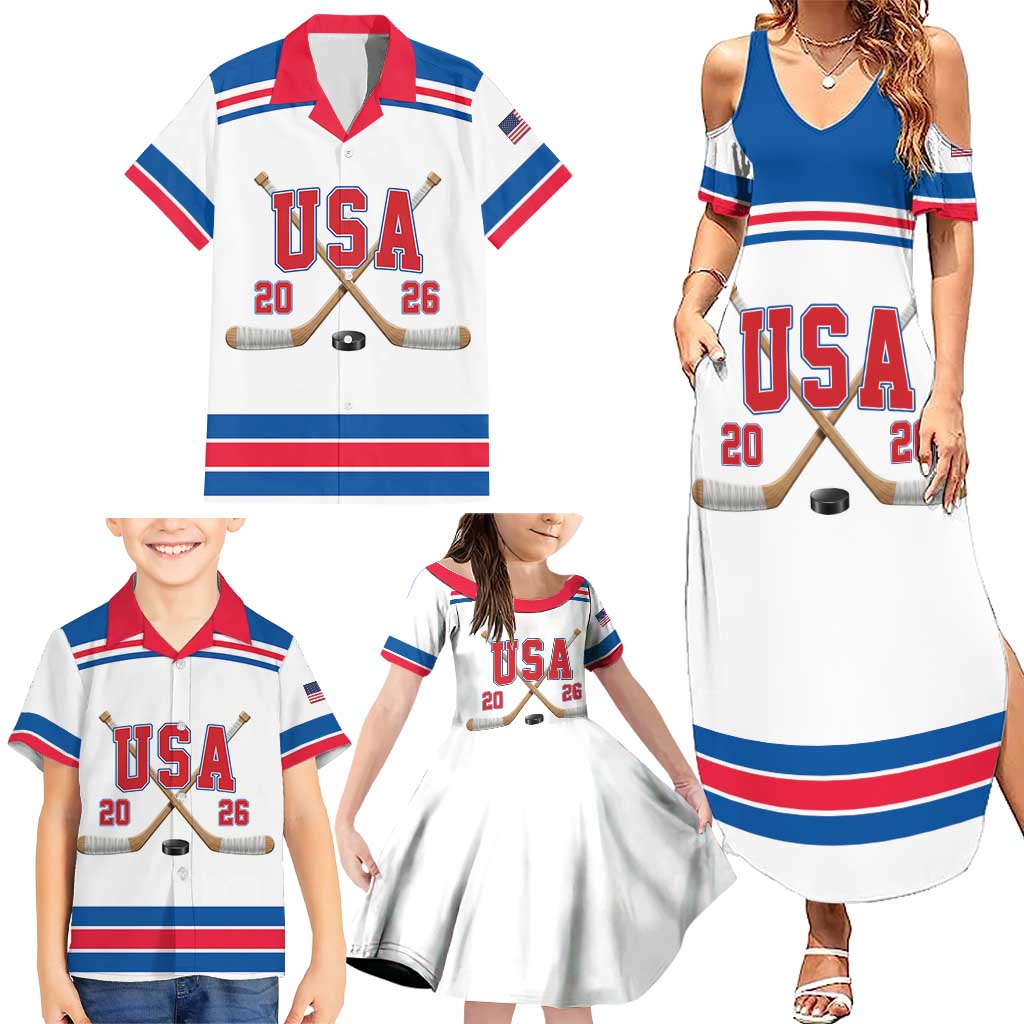 Custom USA Ice Hockey Family Matching Summer Maxi Dress and Hawaiian Shirt Let’s Go Champions
