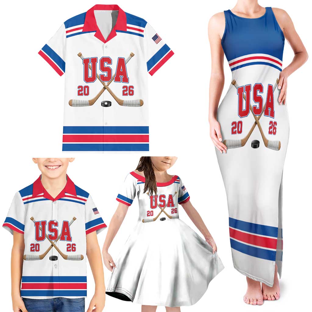 Custom USA Ice Hockey Family Matching Tank Maxi Dress and Hawaiian Shirt Let’s Go Champions