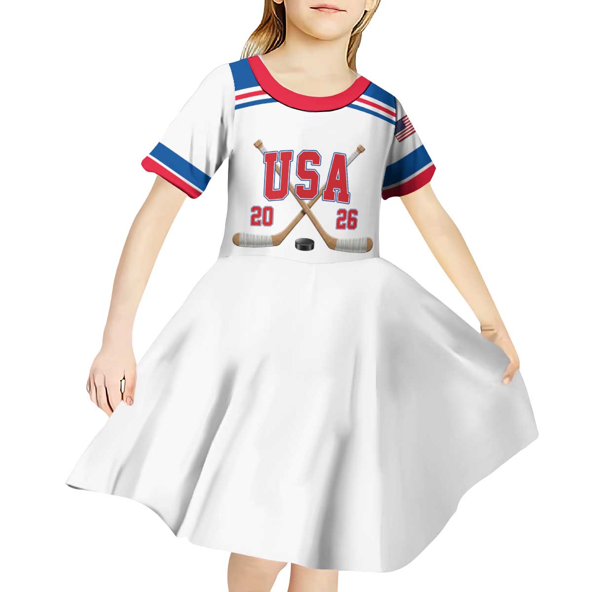 Custom USA Ice Hockey Kid Short Sleeve Dress Let’s Go Champions