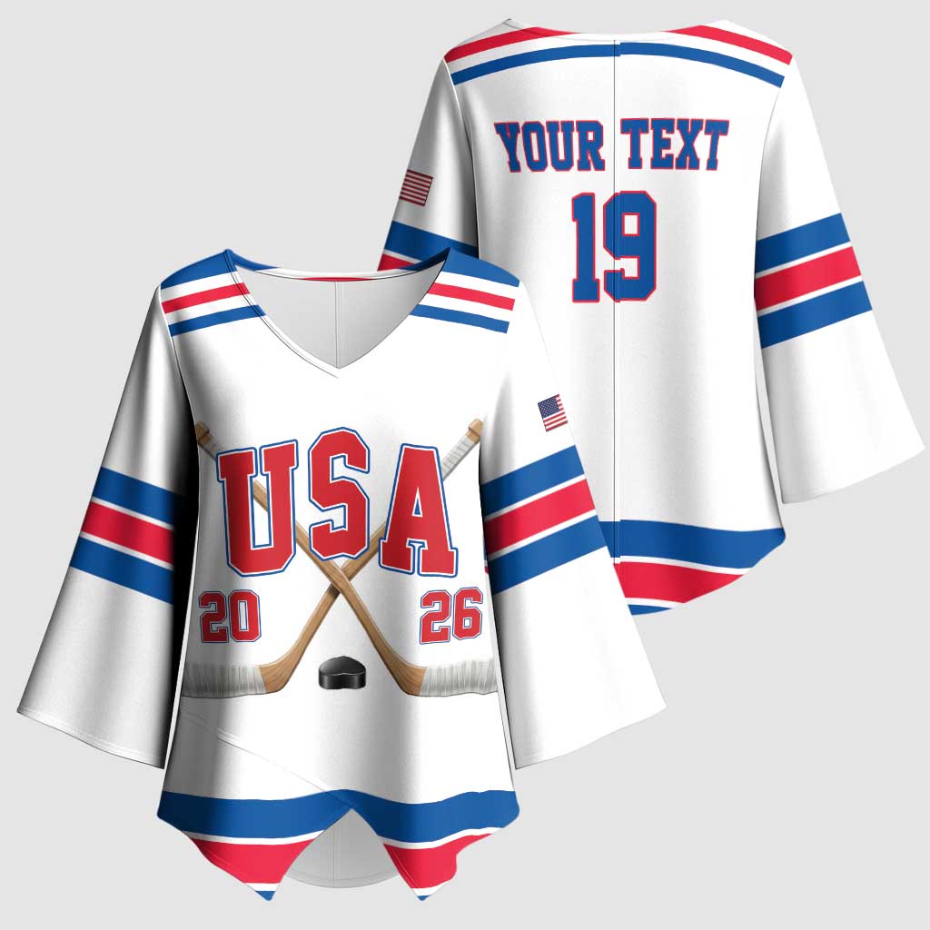Custom USA Ice Hockey Kimono Sleeve Blouse Let’s Go Champions