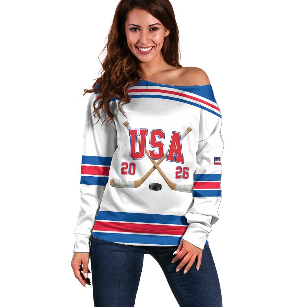 Custom USA Ice Hockey Off Shoulder Sweater Let’s Go Champions