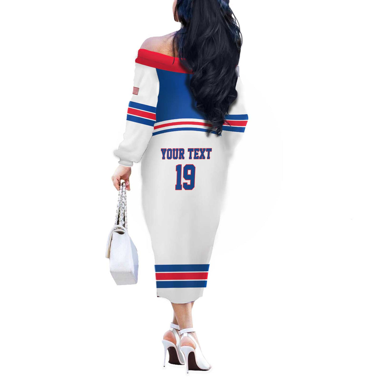 Custom USA Ice Hockey Off The Shoulder Long Sleeve Dress Let’s Go Champions