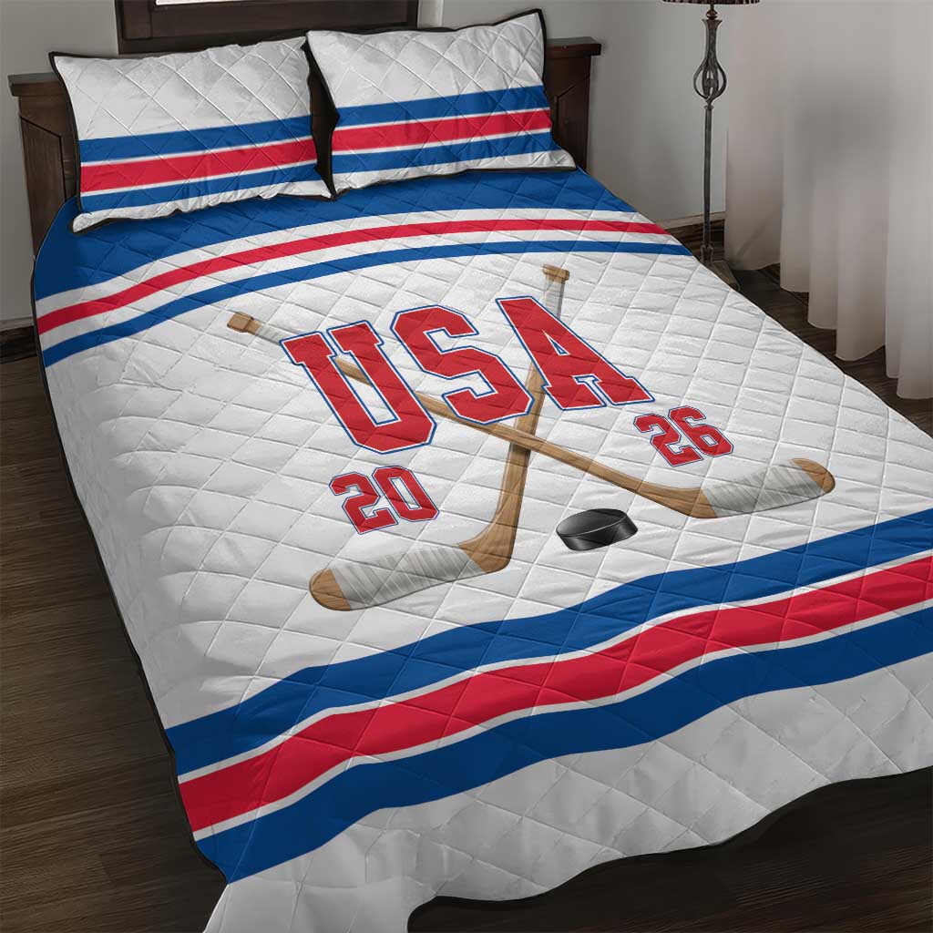 USA Ice Hockey Quilt Bed Set Let’s Go Champions