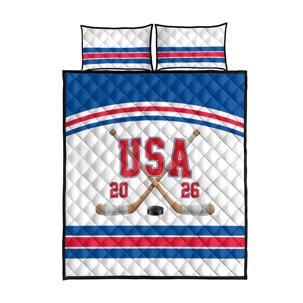 USA Ice Hockey Quilt Bed Set Let’s Go Champions