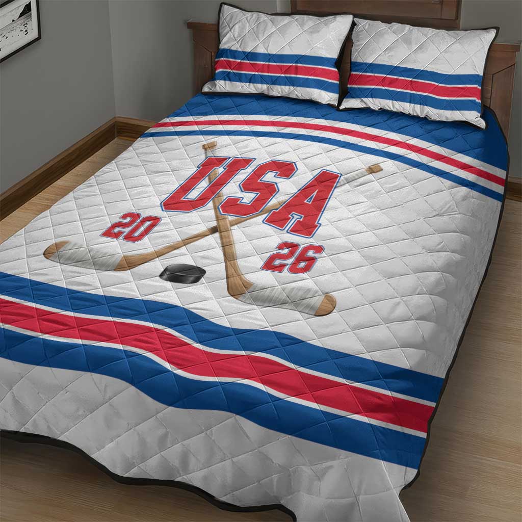USA Ice Hockey Quilt Bed Set Let’s Go Champions
