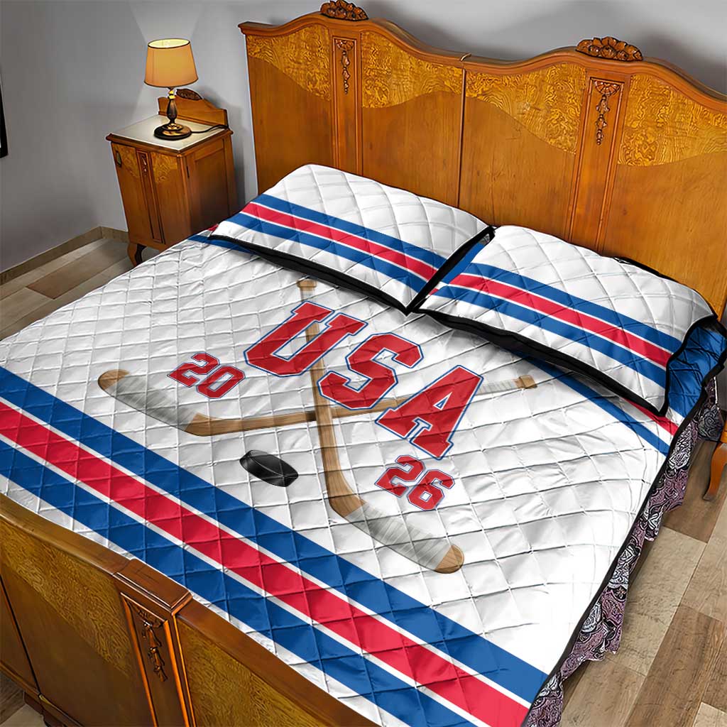 USA Ice Hockey Quilt Bed Set Let’s Go Champions