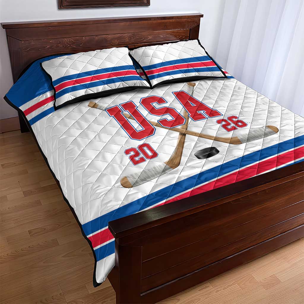 USA Ice Hockey Quilt Bed Set Let’s Go Champions