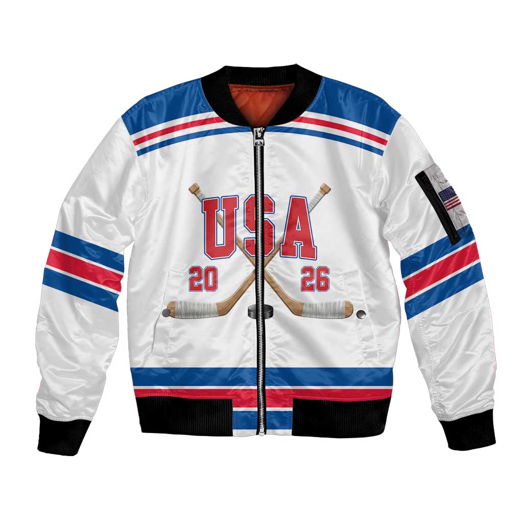 Custom USA Ice Hockey Sleeve Zip Bomber Jacket Let’s Go Champions