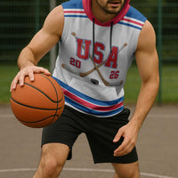 Custom USA Ice Hockey Sleeveless Hoodie Let’s Go Champions