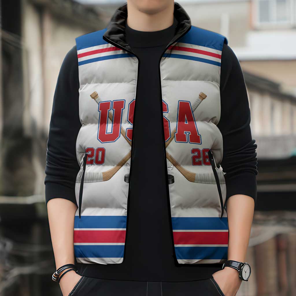Custom USA Ice Hockey Sleeveless Puffer Jacket Let’s Go Champions