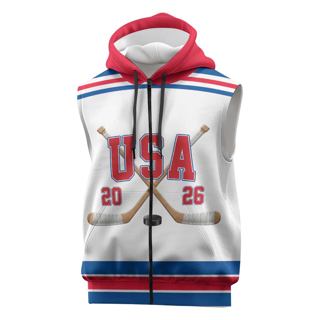 Custom USA Ice Hockey Sleeveless Zip Hoodie Let’s Go Champions
