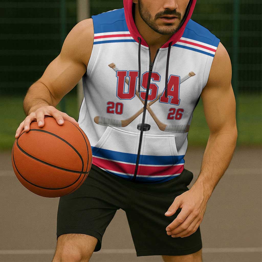 Custom USA Ice Hockey Sleeveless Zip Hoodie Let’s Go Champions