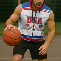 Custom USA Ice Hockey Sleeveless Zip Hoodie Let’s Go Champions