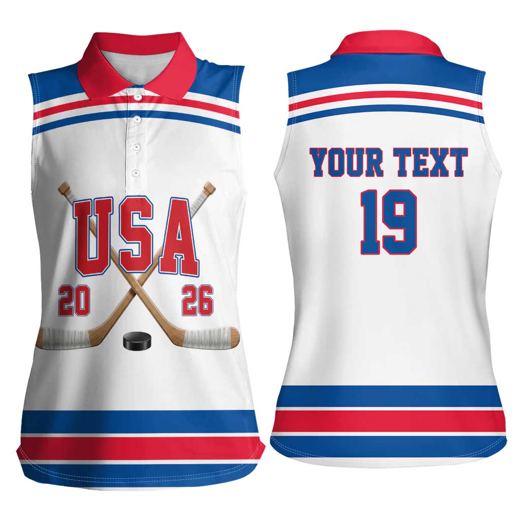 Custom USA Ice Hockey Women Sleeveless Polo Shirt Let’s Go Champions