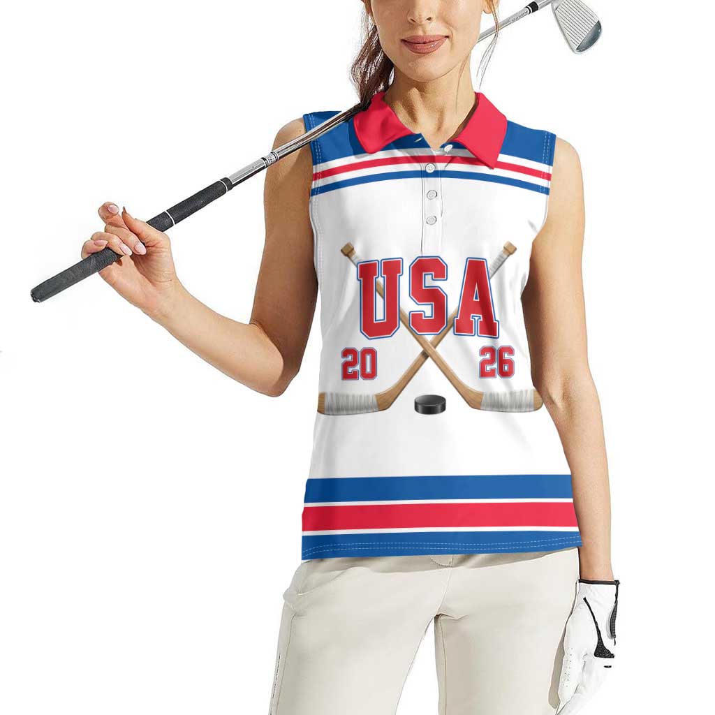 Custom USA Ice Hockey Women Sleeveless Polo Shirt Let’s Go Champions
