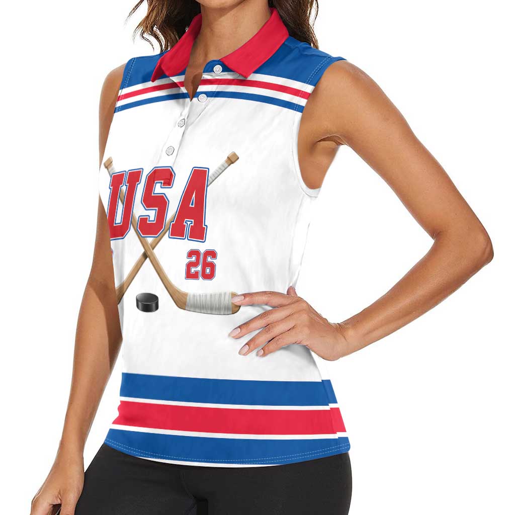 Custom USA Ice Hockey Women Sleeveless Polo Shirt Let’s Go Champions