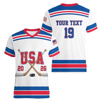 Custom USA Ice Hockey Women V-Neck T-Shirt Let’s Go Champions