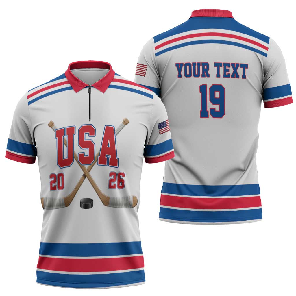 Custom USA Ice Hockey Zipper Polo Shirt Let’s Go Champions