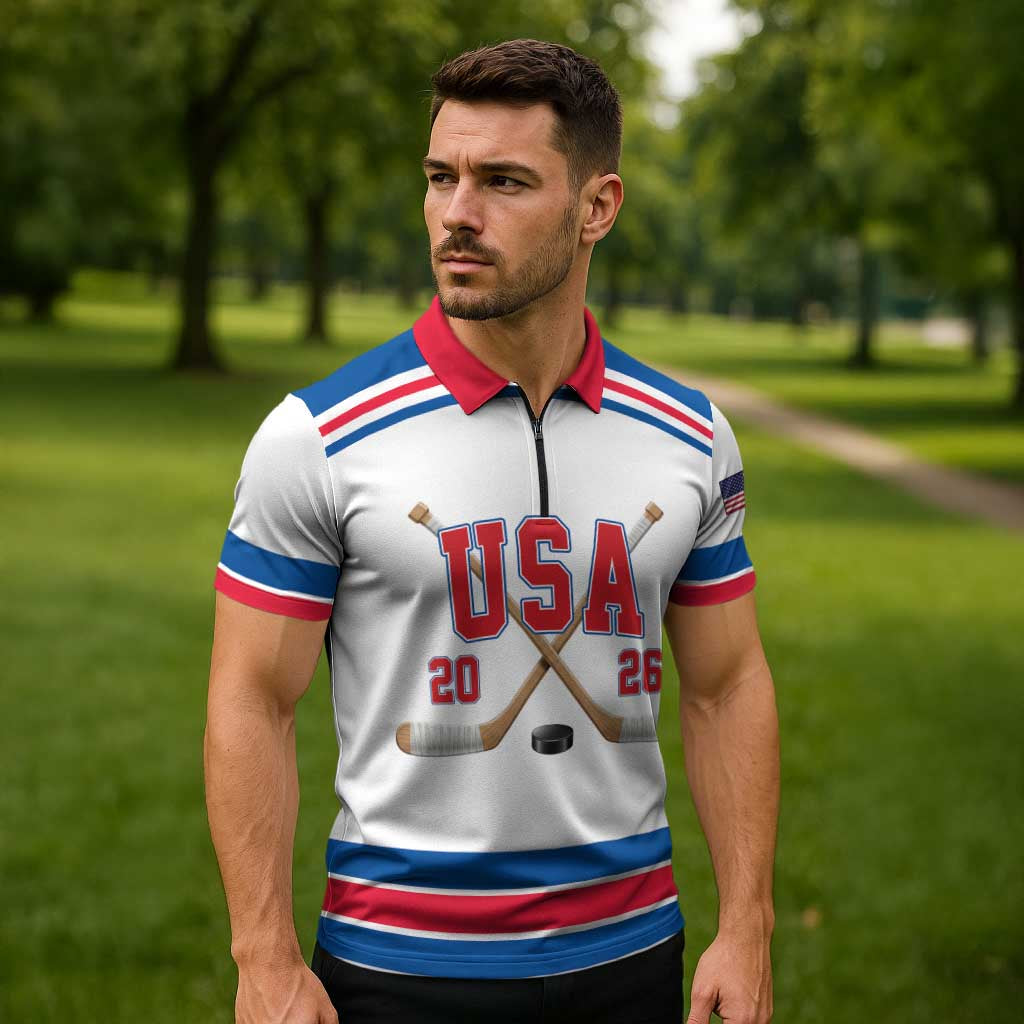 Custom USA Ice Hockey Zipper Polo Shirt Let’s Go Champions