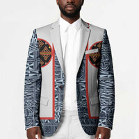 Cameroon Traditional Toghu Pattern Blazer African Tribal Ndop Geometric Design