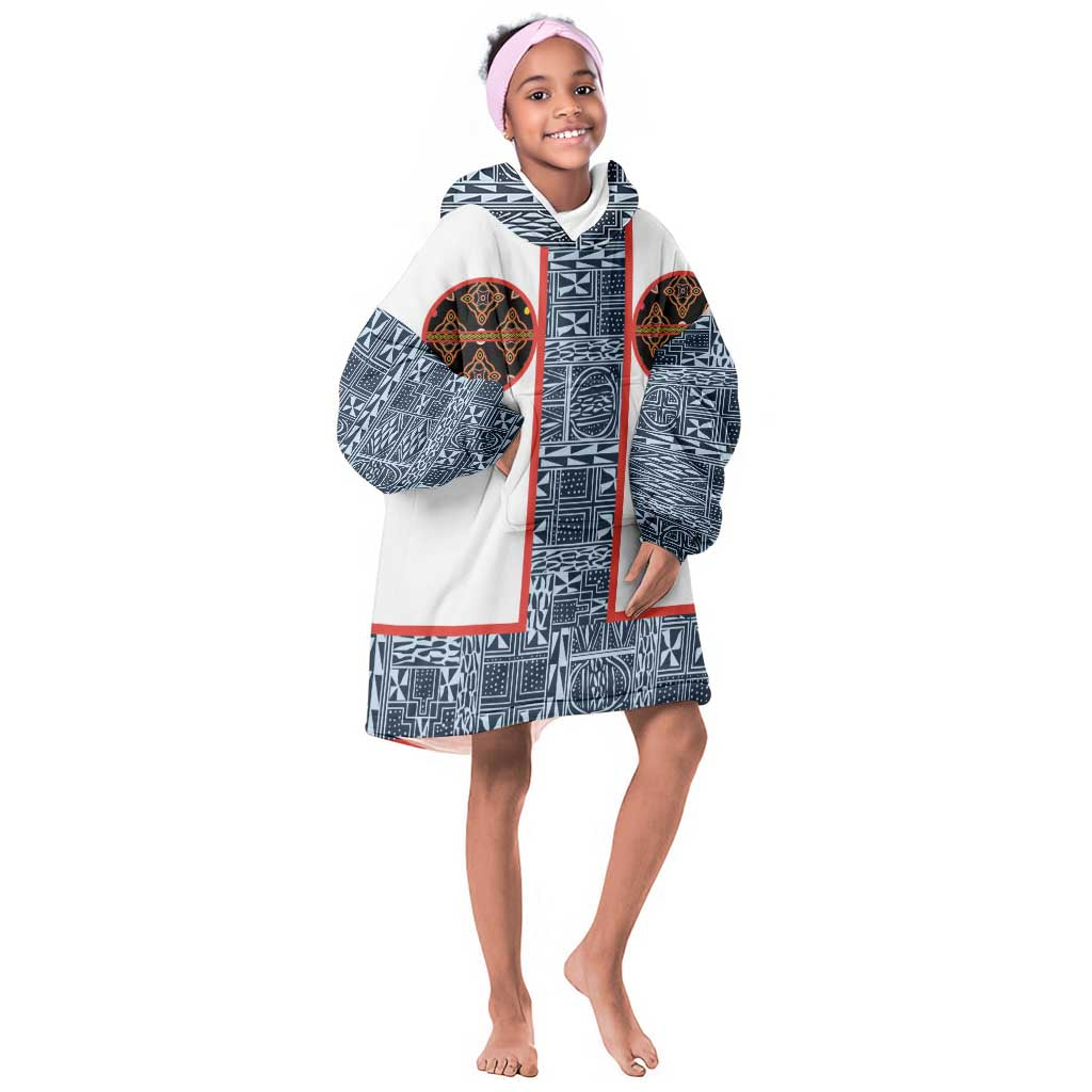 Cameroon Traditional Toghu Pattern Kid Wearable Blanket Hoodie African Tribal Ndop Geometric Design