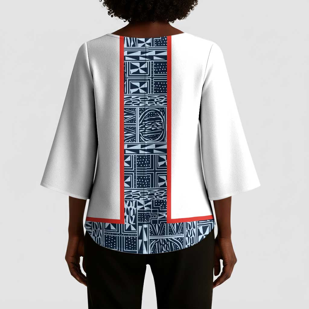 Cameroon Traditional Toghu Pattern Kimono Sleeve Blouse African Tribal Ndop Geometric Design