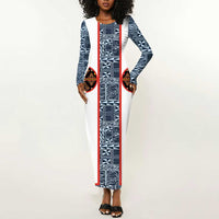 Cameroon Traditional Toghu Pattern Long Sleeve Bodycon Dress African Tribal Ndop Geometric Design