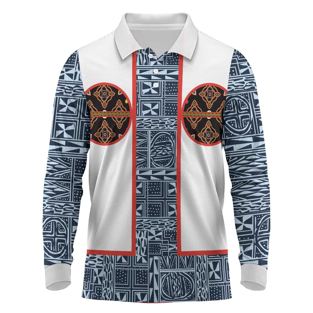 Cameroon Traditional Toghu Pattern Long Sleeve Polo Shirt African Tribal Ndop Geometric Design