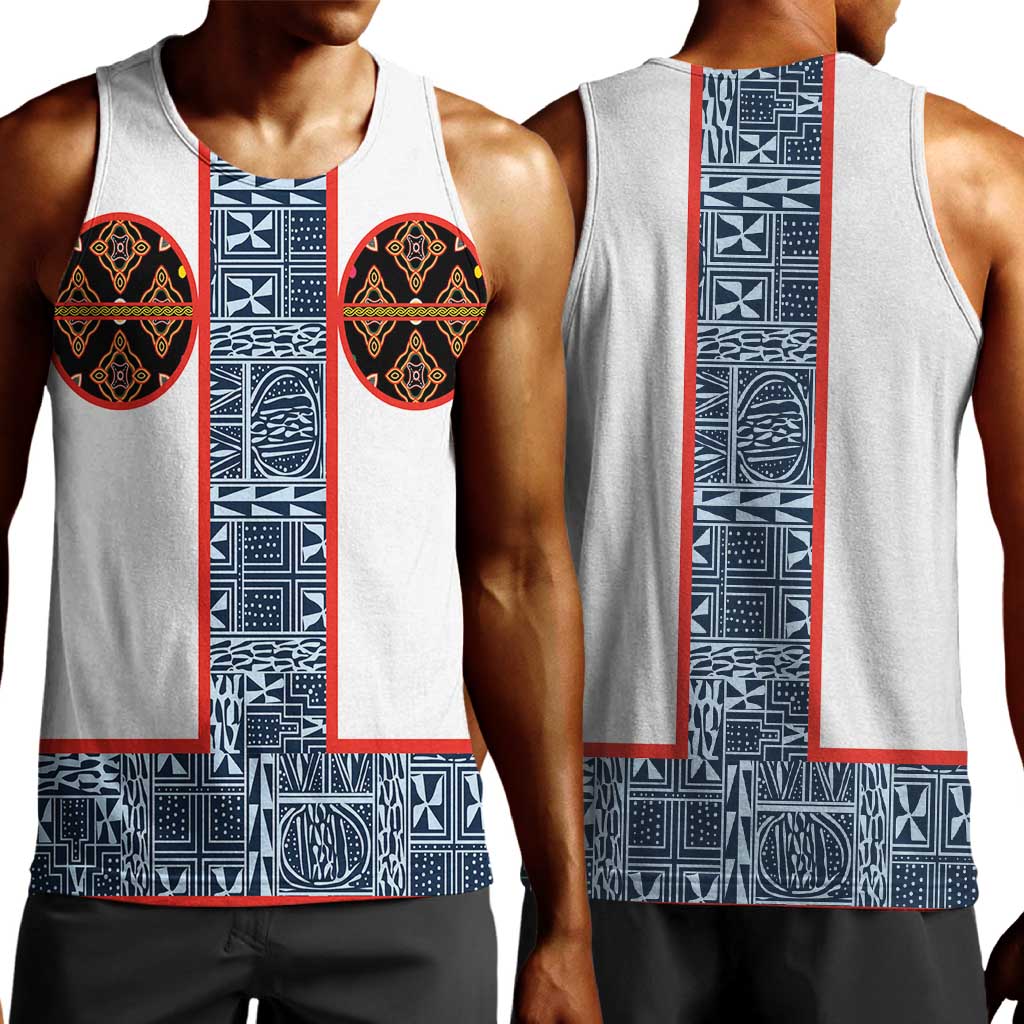 Cameroon Traditional Toghu Pattern Men Tank Top African Tribal Ndop Geometric Design