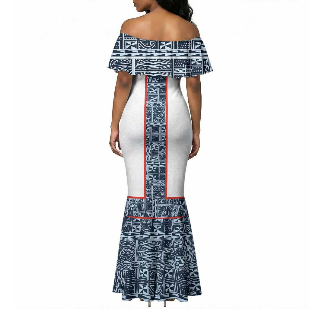 Cameroon Traditional Toghu Pattern Mermaid Dress African Tribal Ndop Geometric Design