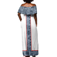 Cameroon Traditional Toghu Pattern Off Shoulder Maxi Dress African Tribal Ndop Geometric Design
