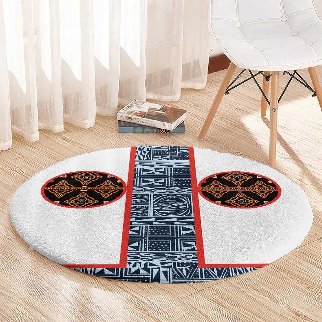 Cameroon Traditional Toghu Pattern Round Carpet African Tribal Ndop Geometric Design