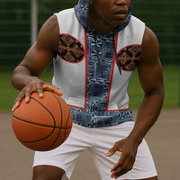 Cameroon Traditional Toghu Pattern Sleeveless Hoodie African Tribal Ndop Geometric Design