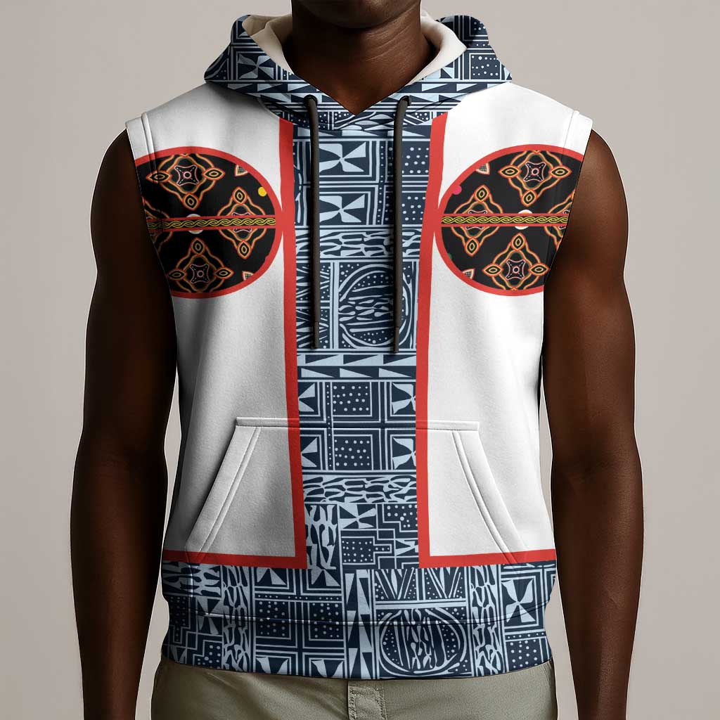 Cameroon Traditional Toghu Pattern Sleeveless Hoodie African Tribal Ndop Geometric Design