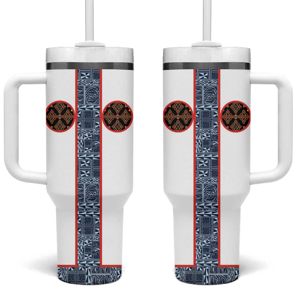 Cameroon Traditional Toghu Pattern Tumbler With Handle African Tribal Ndop Geometric Design