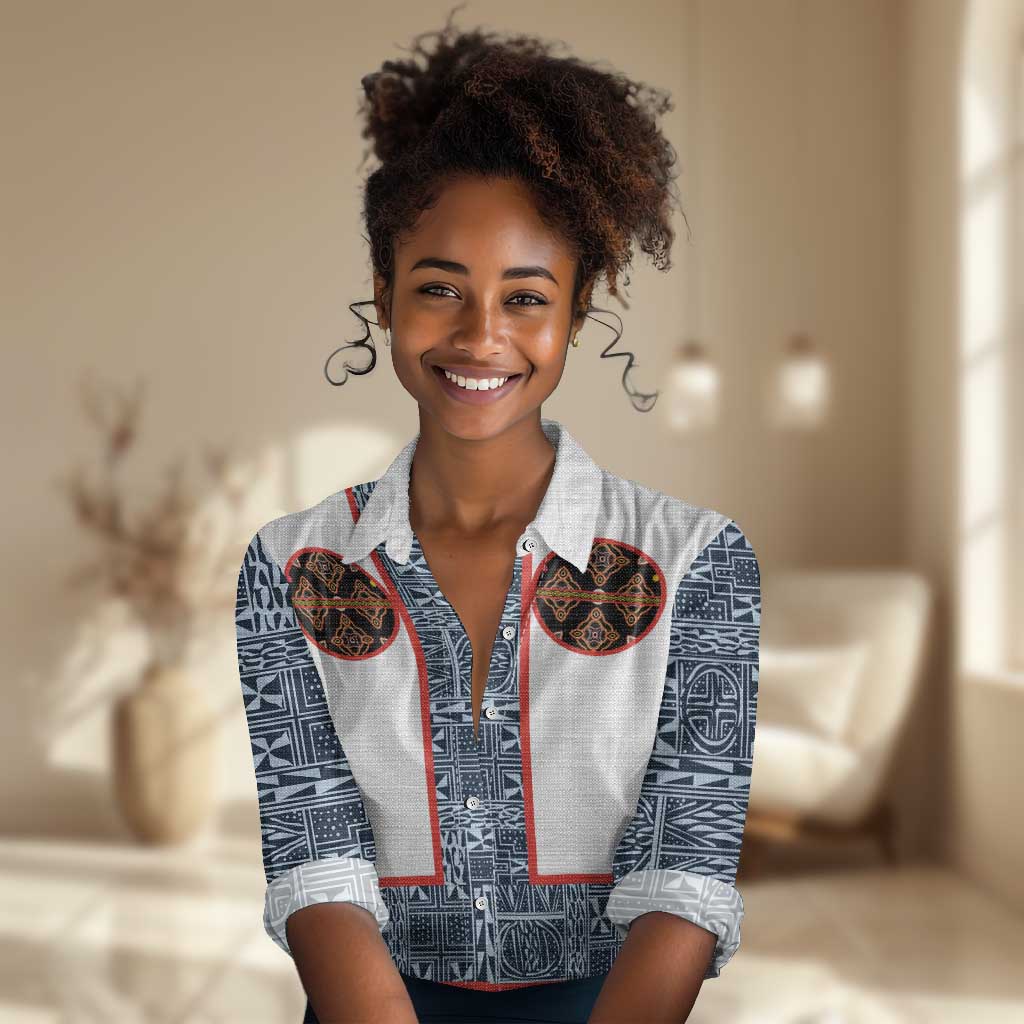 Cameroon Traditional Toghu Pattern Women Casual Shirt African Tribal Ndop Geometric Design