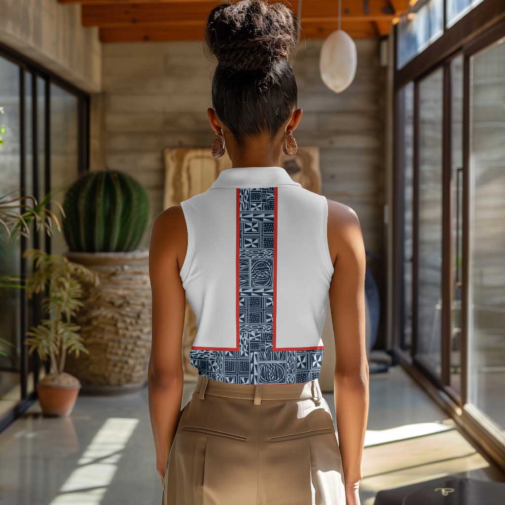 Cameroon Traditional Toghu Pattern Women Sleeveless Polo Shirt African Tribal Ndop Geometric Design
