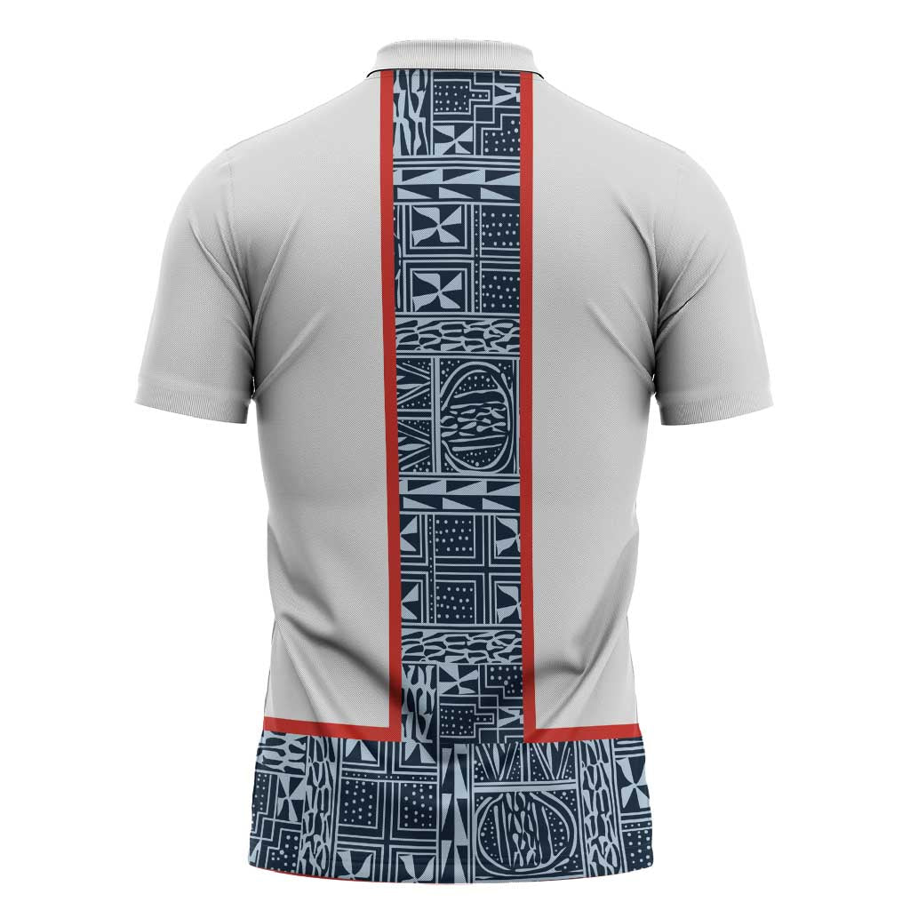 Cameroon Traditional Toghu Pattern Zipper Polo Shirt African Tribal Ndop Geometric Design