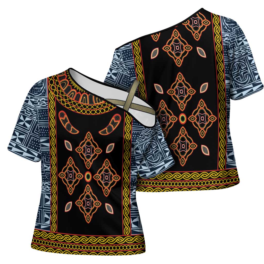Cameroon Bamileke Toghu Pattern Cross Shoulder Shirt Bamenda Royal Cultural Design