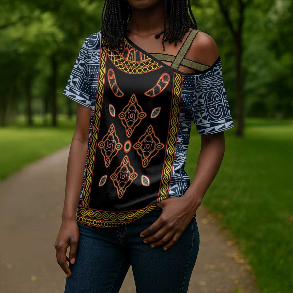 Cameroon Bamileke Toghu Pattern Cross Shoulder Shirt Bamenda Royal Cultural Design