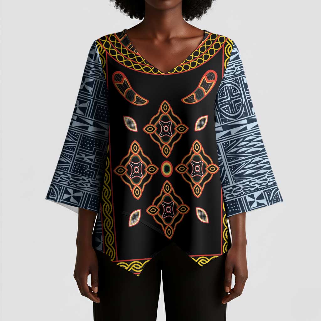 Cameroon Bamileke Toghu Pattern Kimono Sleeve Blouse Bamenda Royal Cultural Design