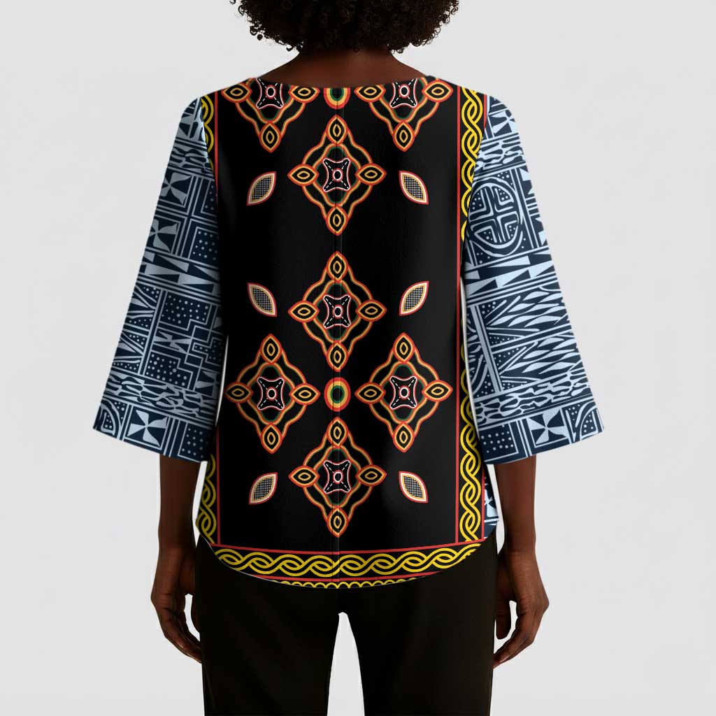 Cameroon Bamileke Toghu Pattern Kimono Sleeve Blouse Bamenda Royal Cultural Design