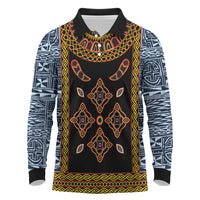 Cameroon Bamileke Toghu Pattern Long Sleeve Polo Shirt Bamenda Royal Cultural Design