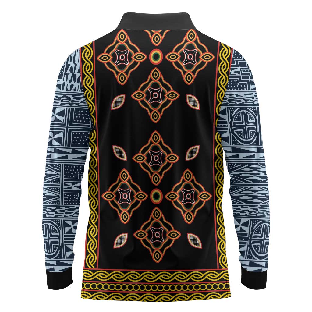 Cameroon Bamileke Toghu Pattern Long Sleeve Polo Shirt Bamenda Royal Cultural Design
